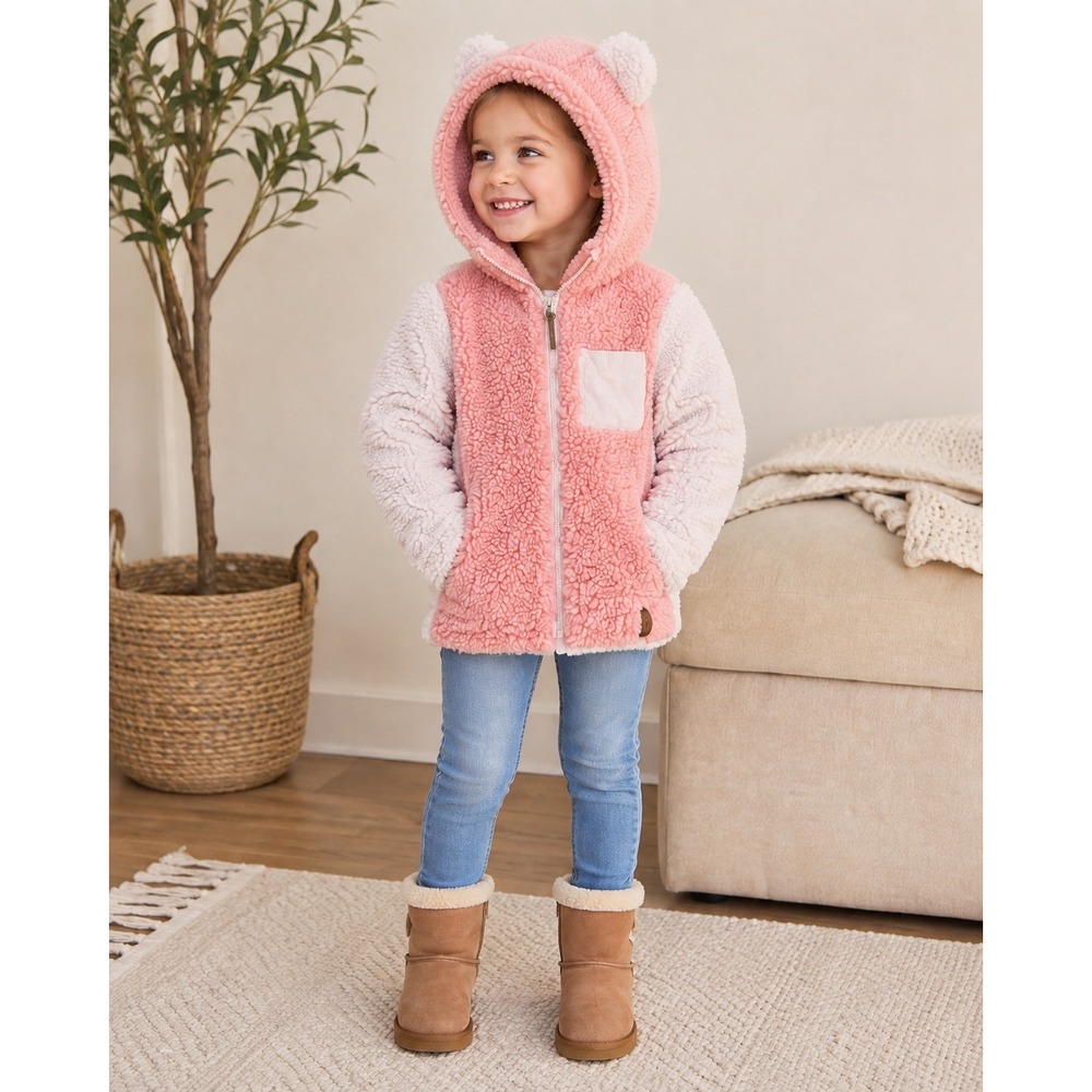 Obermeyer Sherpa Fleece Jacket Girls 4T Pink Excellent Bear Ear Hood 77037